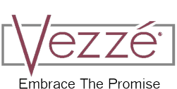 Vezze logo with elegant maroon text and accent on a white background, emphasizing branding and design elements.